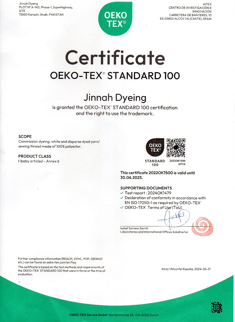 jinnah dyeing certificate
